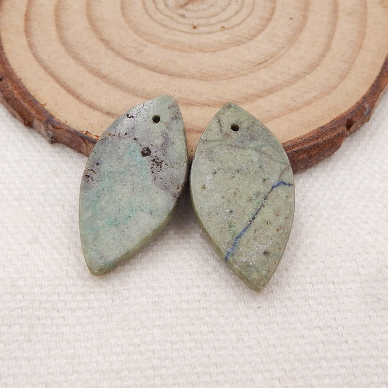 Natural Chrysocolla Carved leaf Earring Beads 24x10x4mm, 3.2g