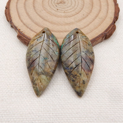 Natural Chrysocolla Carved leaf Earring Beads 31x19x4mm, 6.7g