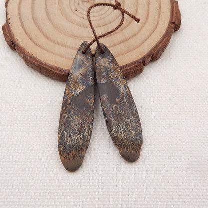 Paire de boucles d'oreilles ovales en jaspe Chohua, pierre pour la fabrication de boucles d'oreilles, 41x10x4mm, 6.1g