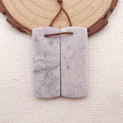 Paire de Boucles d'Oreilles Rectangulaires Percées en Agate Violette Naturelle, 34x13x4mm, 8.3g