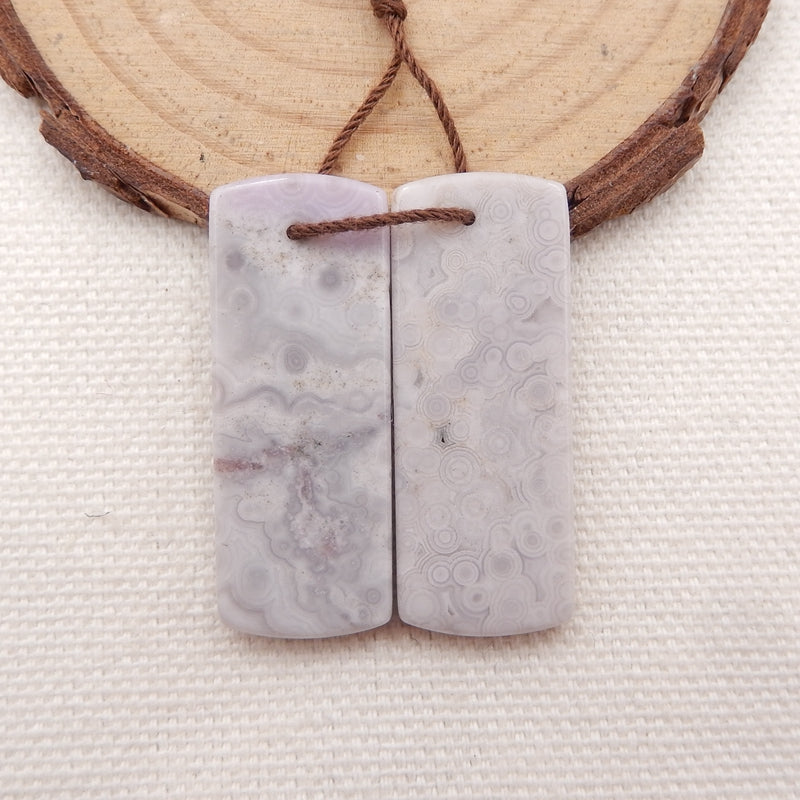 Paire de Boucles d'Oreilles Rectangulaires Percées en Agate Violette Naturelle, 34x13x4mm, 8.3g