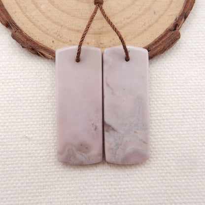 Paire de Boucles d'Oreilles Rectangulaires Percées en Agate Violette Naturelle, 34x13x4mm, 8.3g