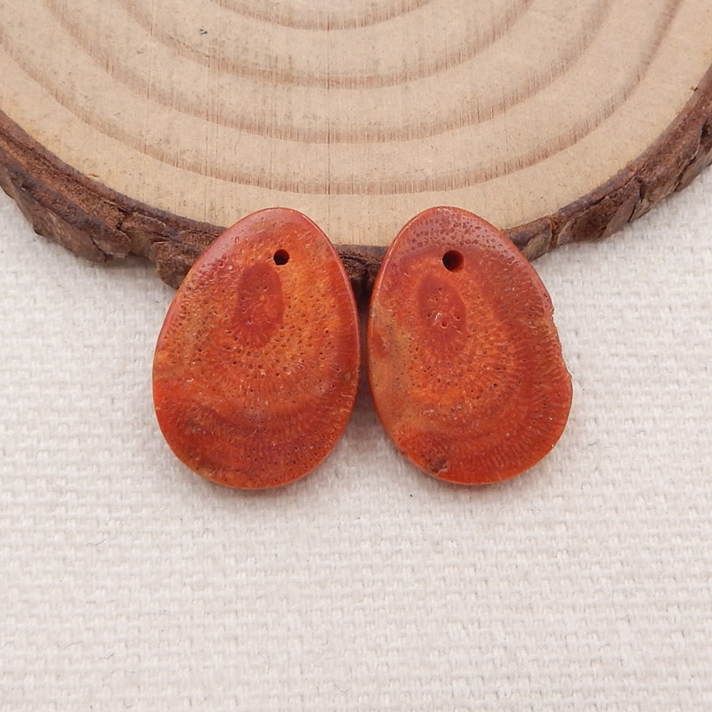 Natural Red Coral Earring Beads 18x14x2mm, 2.0g