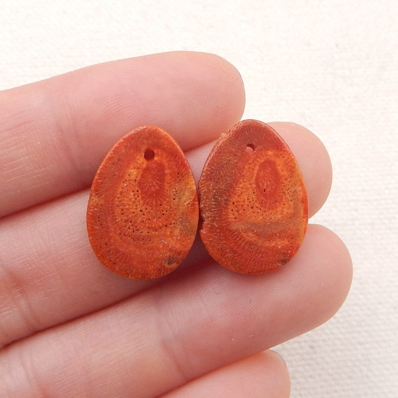 Natural Red Coral Earring Beads 18x14x2mm, 2.0g
