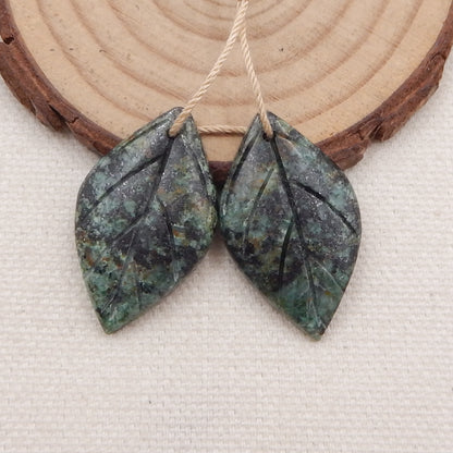Natural African Turquoise Carved Leaf Earring Beads 26x13x4mm, 3.6g