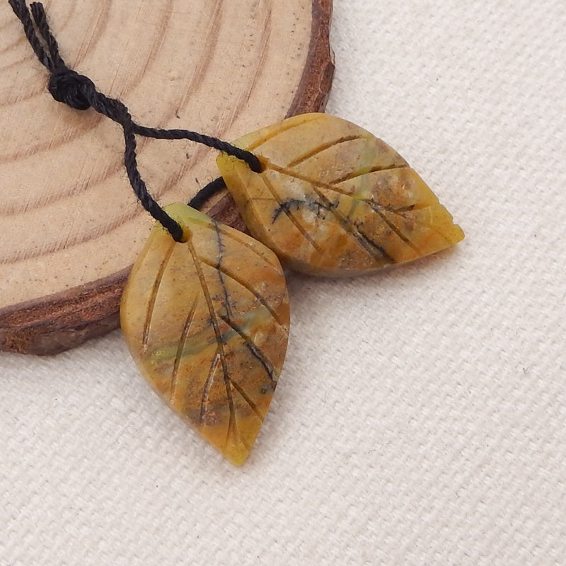 Natural Serpentine Carved leaf Earring Beads 23x12x5mm, 3.0g