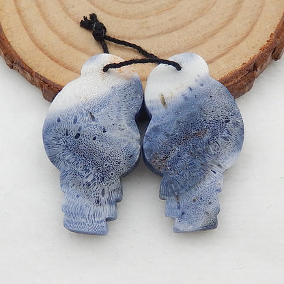 Natural Blue Coral Carved shell Earring Beads 33x18x4mm, 6.2g