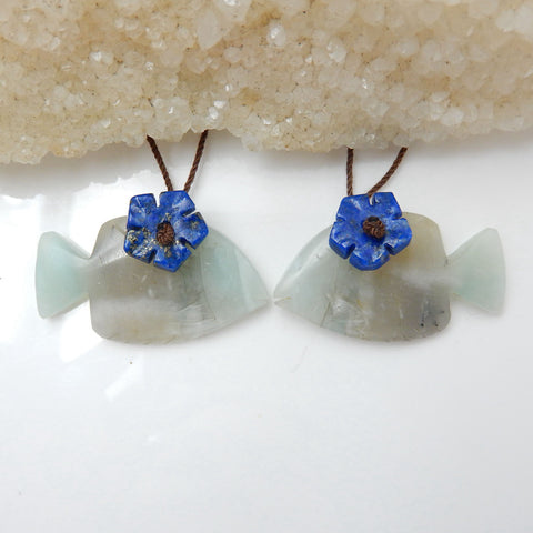 Intarsia Of Amazonite And Lapis Lazuli Earring Beads 32x17x4mm, 12x12x3mm 9.3g