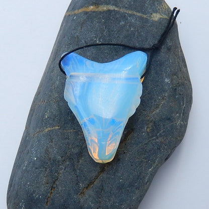 Perle pendentif tête de loup sculptée à la main en opalite, 40x31x15mm, 17.8g