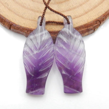 Natural Amethyst Carved feather Earring Beads 30x12x4mm, 4.3g