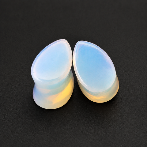 Opalite Teardrop Plugs – Iridescent Opalite Glass Ear Gauges