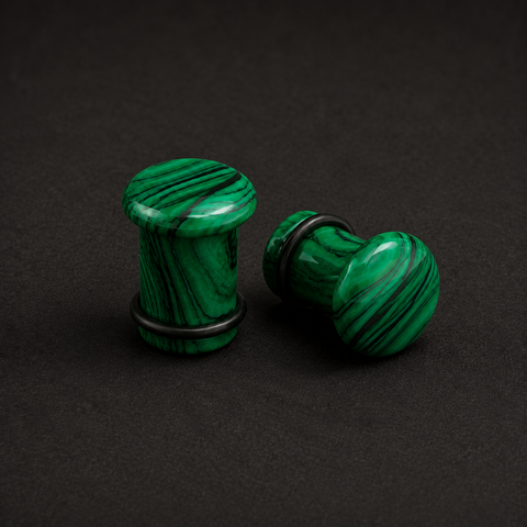 Malachite Single Flared Plugs - Handcrafted Gemstone Gauge Pair