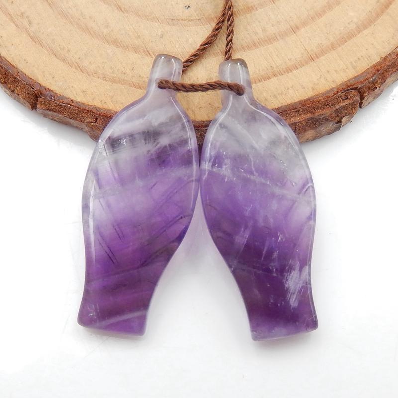 Natural Amethyst Carved feather Earring Beads 30x12x4mm, 4.3g