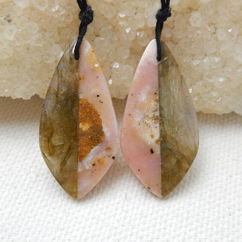 Intarsia of Pink Opal and Labradorite Earring Beads 30x16x4mm, 4.8g