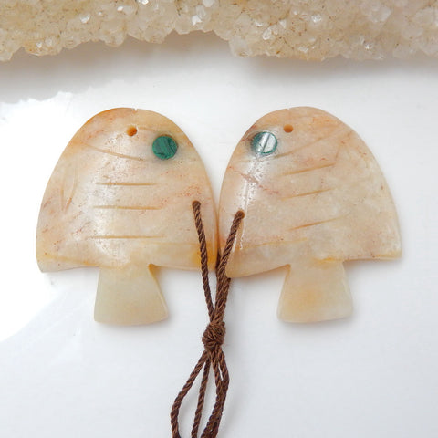 Intarsia of Amazonite And Malachite Carved Fish Earring Beads 29x24x5mm, 9.4g