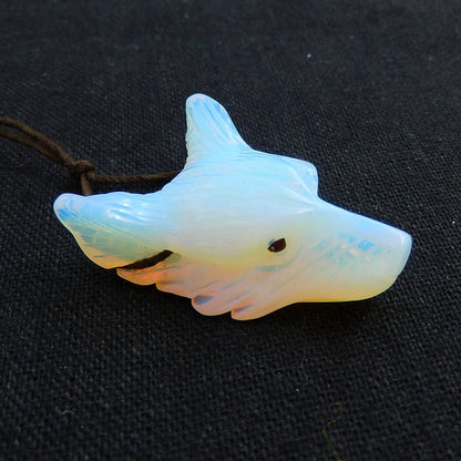 Opalite Carved wolf head Pendant Bead 40x31x15mm, 17.8g