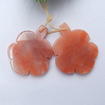 Natural Red Aventurine Carved flower Earring Beads 28x21x3mm, 5.5g