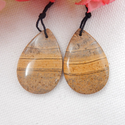 Natural Picture Jasper 宝石耳环一对，30x20x5mm，8.81g