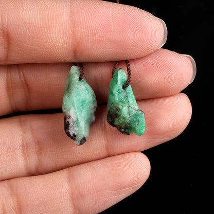 Paire de boucles d'oreilles vert émeraude pépite, pierre pour la fabrication de boucles d'oreilles, 15x11x8mm, 14x11x7mm, 2.6g