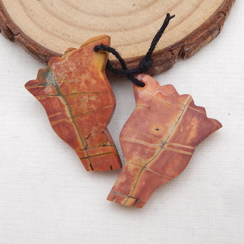Natural Red Creek Jasper Carved wolf head Earring Beads 30x25x5mm, 8.3g