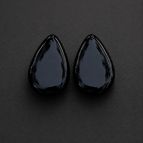 Natural Black Obsidian Teardrop Stone Plugs - Double Flare Ear Gauges