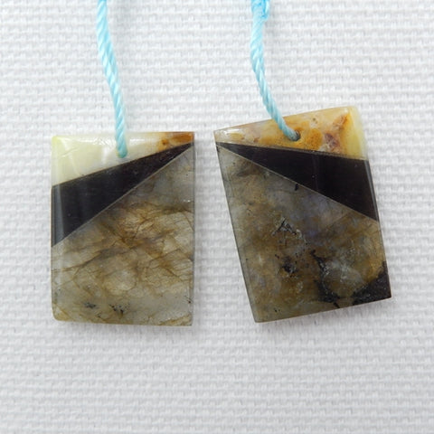 Intarsia of Labradorite, Obsidian and Amazonite Earring Beads 20x15x4mm, 4.7g