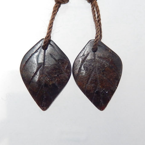 Natural Garnet Carved leaf Earring Beads 20x11x3mm, 3.4g