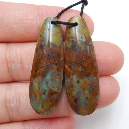 Paire de boucles d'oreilles en opale verte naturelle, pierre pour la fabrication de boucles d'oreilles, 40x12x5mm, 6.8g