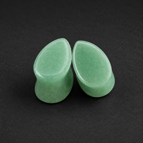 Natural Green Aventurine Teardrop Plugs - Smooth Stone Ear Gauges