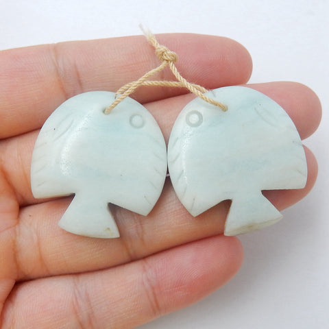 Natural Amazonite Carved Fish Earring Beads 29x25x4mm, 10.3g