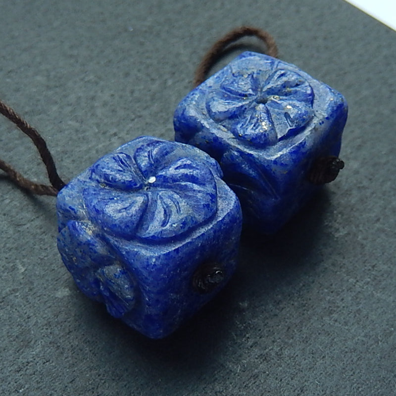 Natural Lapis Lazuli Carved flower Earring Beads 10*10*5mm, 2.4g