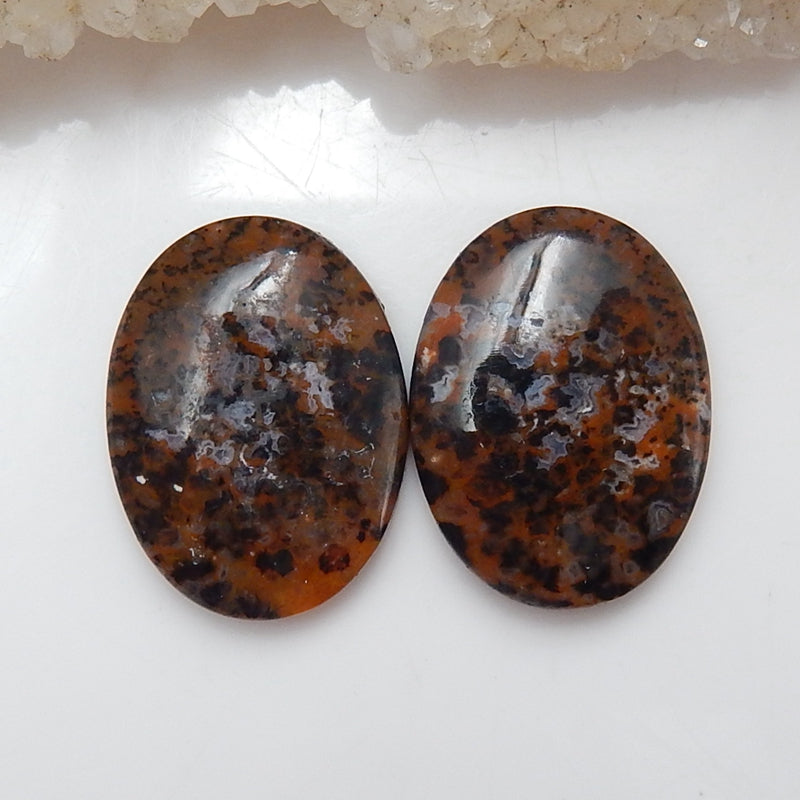 Natural Dendritic Agate Cabochons Paired 20x15x4mm, 4.1g