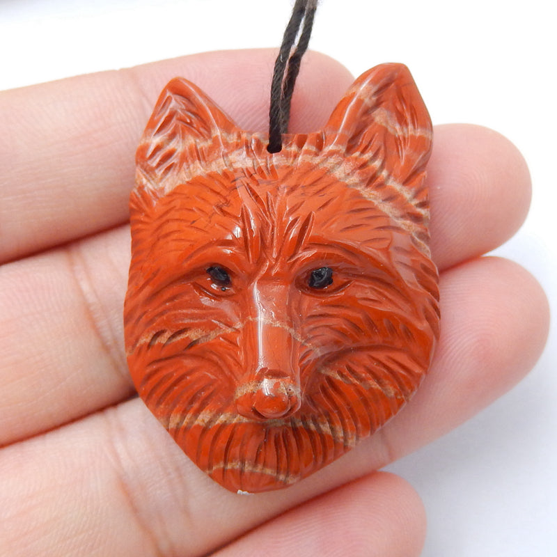 Natural Red River Jasper Carved fox head Pendant Bead 37x28x13mm, 13.6g