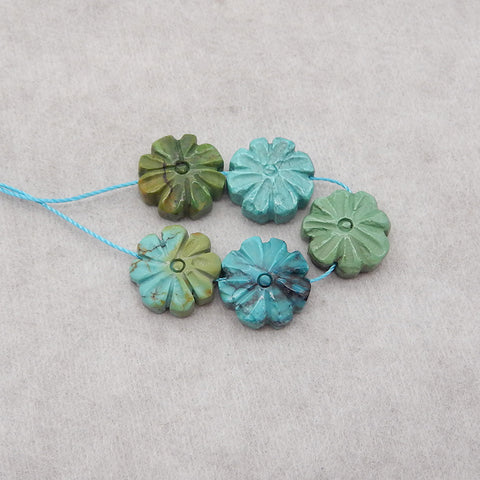 5 PCS Carved Natural Turquoise Flower Gemstone Cabochons, Jewelry DIY Making, Gemstone Wholesale, 12x12×4mm,  5.2g
