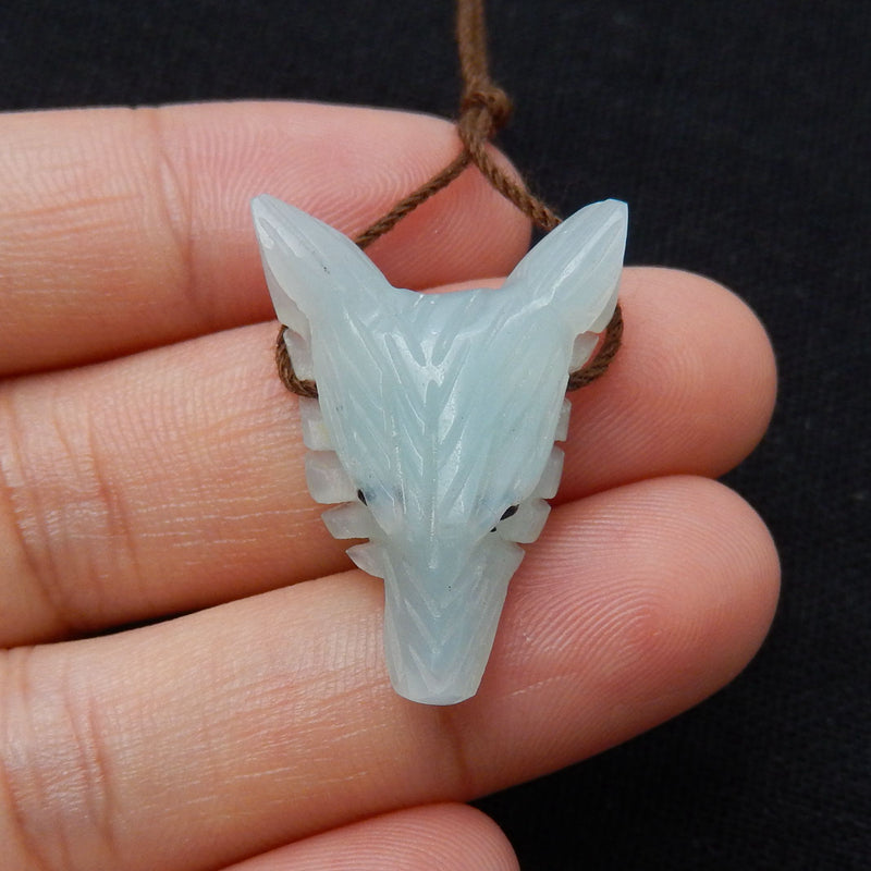 Natural Amazonite Carved wolf head Pendant Bead 23*17*10mm, 4.0g