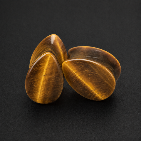Natural Yellow Tiger Eye Teardrop Stone Ear Plugs – Double Flare Organic Gauge Earrings
