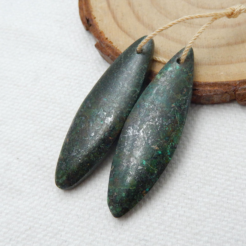 天然非洲绿松石马眼形耳环一对，用于制作耳环的石头，44x12x5mm，7.8g