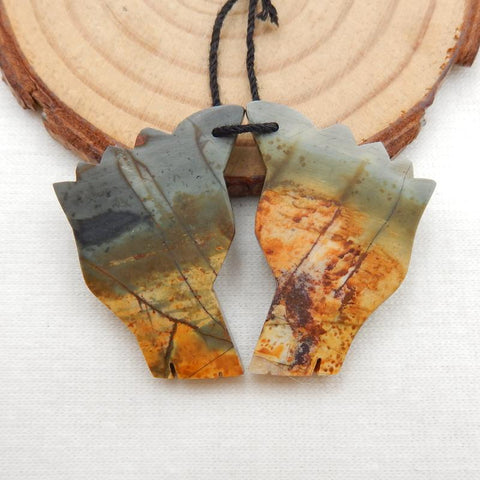 Natural Red Creek Jasper Carved wolf head Earring Beads 30x25x5mm, 8.3g
