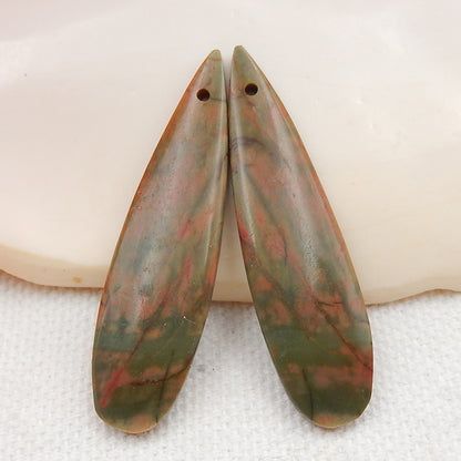 Paire de boucles d'oreilles en forme de larme en jaspe rouge naturel, 36 x 9 x 5 mm, 4,5 g