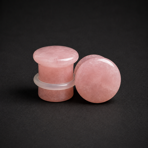 Rose Quartz Single Flared Plugs - Handcrafted Gemstone Ear Gauge Pair