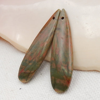Paire de boucles d'oreilles en forme de larme en jaspe rouge naturel, 36 x 9 x 5 mm, 4,5 g