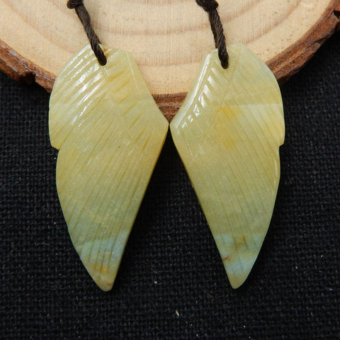 亚马逊石雕刻翅膀耳环石一对，30x12x4mm，4.2g