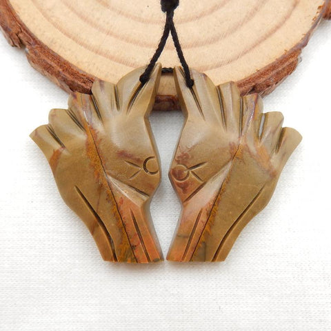 Natural Red Creek Jasper Carved wolf head Earring Beads 30x25x5mm, 8.3g