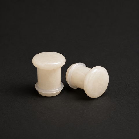 White Jade Single Flared Plugs - Handcrafted Gemstone Ear Gauge Pair
