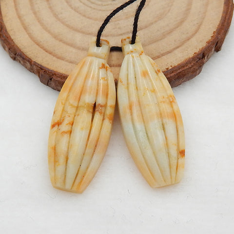 Paire de boucles d'oreilles en Amazonite sculptée, 40 x 15 x 4 mm, 7,8 g