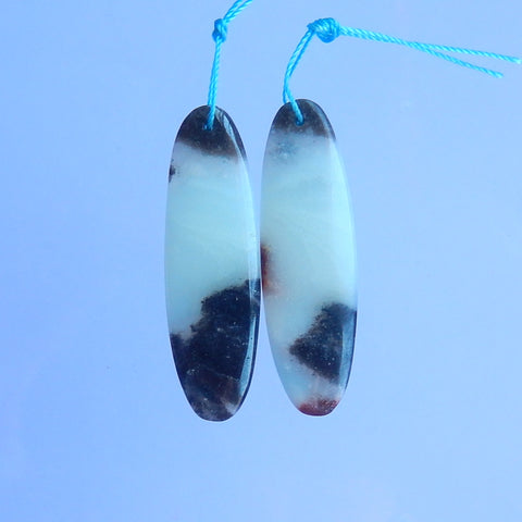 天然亚马逊石宝石耳环一对 42x16x3mm ,8.71g