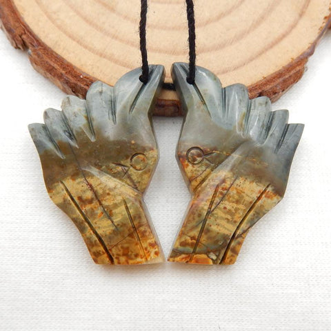 Natural Red Creek Jasper Carved wolf head Earring Beads 30x25x5mm, 8.3g
