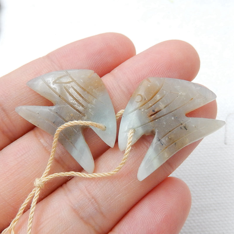 Natural Amazonite Carved fish Earring Beads 25x17x4mm, 4.6g