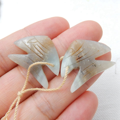 Natural Amazonite Carved Fish Earring Beads 25x17x4mm, 4.6g