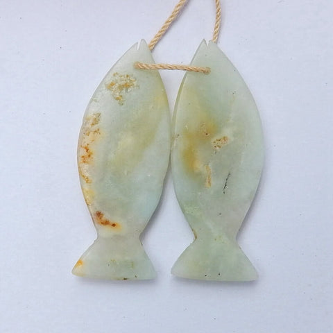 Natural Amazonite Carved Fish Earring Beads 36x15x4mm, 6.2g